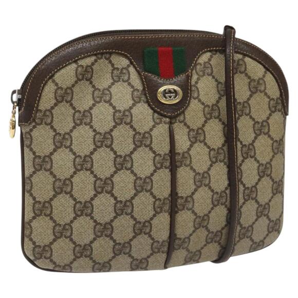 GUCCI GG Supreme Web Sherry Line Bag Pvc Beige Gold Red 904 02 047 - Picture 1 of 16